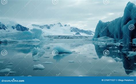 Icebergs Floating in the Water with Mountains in the Background Stock ...