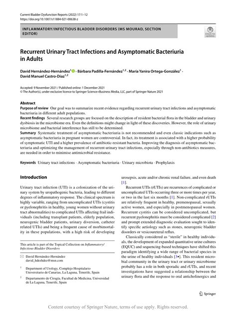 Recurrent Urinary Tract Infections and Asymptomatic Bacteriuria in ...