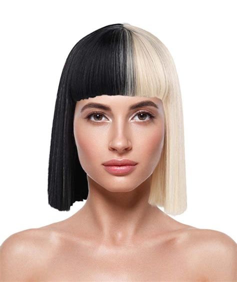 Sia Australian Singer Wig | Pop Singer Black & Blonde Small Wig | Short ...