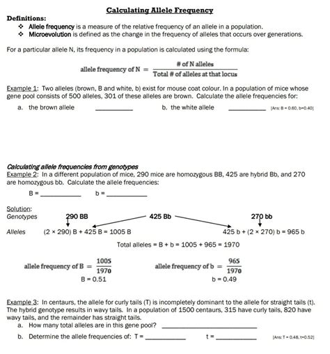 Solved Calculating Allele Frequency Definitions: * Allele | Chegg.com