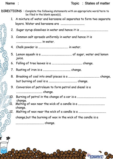 States Of Matter Worksheets