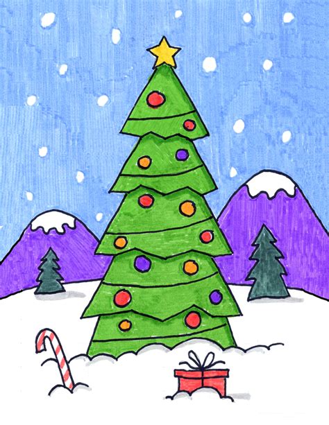 Easy How to Draw a Christmas Tree Tutorial and Christmas Tree Coloring ...