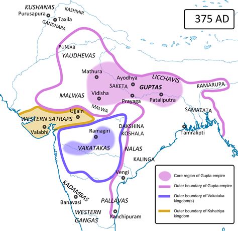 Extent of the Gupta Empire, 375 CE (Illustration) - World History ...