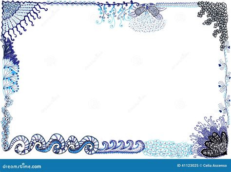 Hand Drawn Border Sea Waves Water Motifs Stock Illustration ...