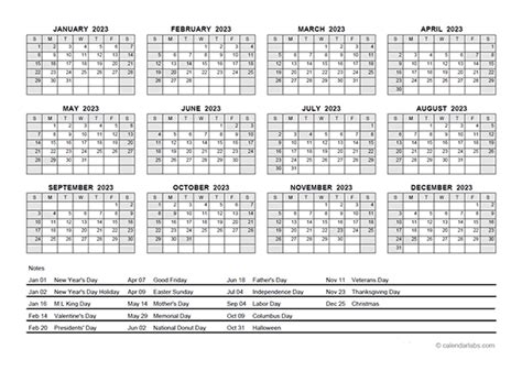 2023 PDF Yearly Calendar With Holidays - Free Printable Templates