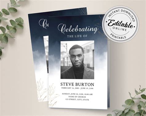 Blue Funeral Program Template Memorial Program Template - Etsy