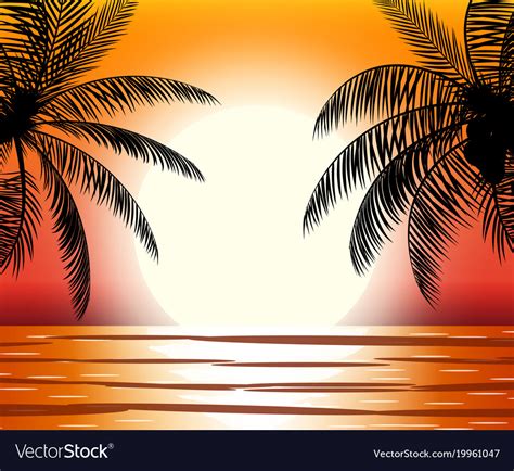 Silhouette of palm tree on beach Royalty Free Vector Image