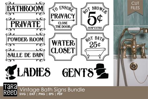 Vintage Bathroom Signs Bundle (133096) | Cut Files | Design Bundles