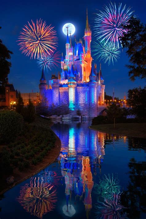 Walt Disney World Cinderellas Castle Fireworks under Full Moon | Justin ...