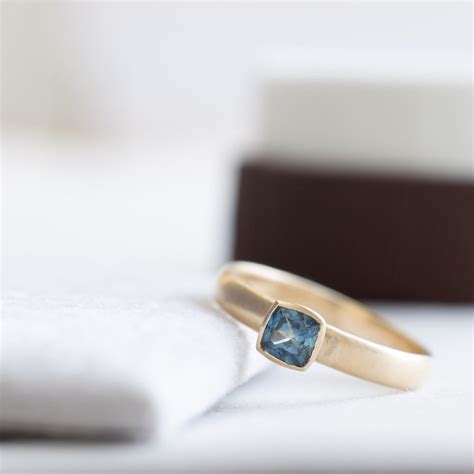 Teal Sapphire Ring 14k Yellow Gold Sapphire Ring Cushion Cut - Etsy