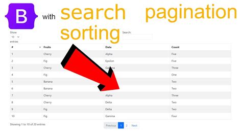 Responsive bootstrap table with pagination, search and sorting with ...