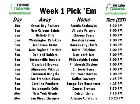 NFL Pick Em Week 1 | Pro Football Pick Em Week 1