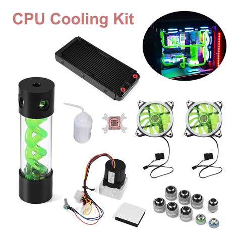 PC Liquid Water Cooling Kit 240mm CPU Block 2 LED Fan Pump Reservoir GB ...