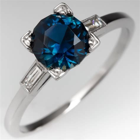 No Heat Vivid Teal Sapphire in Vintage Platinum Ring