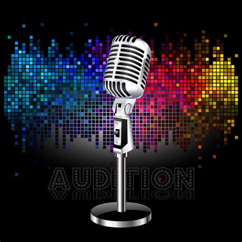 standing microphone illustration with colorful lighting background ...