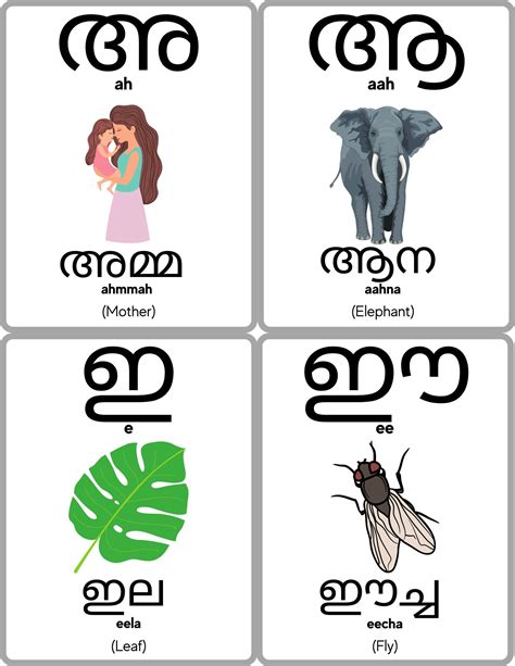 Malayalam Vowels Swaraksharangal Flashcards - Etsy