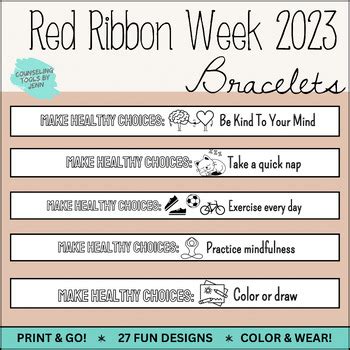 Red Ribbon Week 2023 Bracelets Coloring Activity (Healthy Choices Theme)