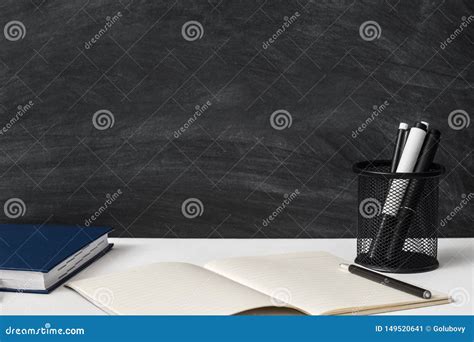 Classroom Black Chalkboard Teacher Essentials Stock Image - Image of ...