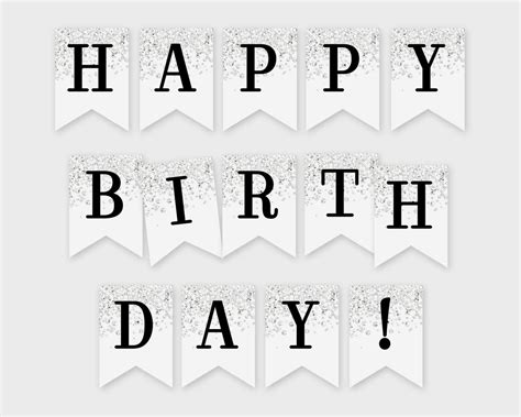 Happy Birthday Printable Banner Silver Confetti Glitters Printable PDF ...