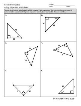 Using Trig Ratios Practice Worksheet (FREE) by Teacher Mine | TPT