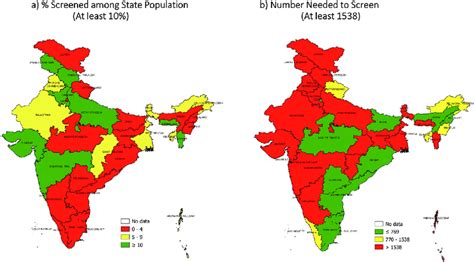 State map of India depicting the percentage population screened and ...