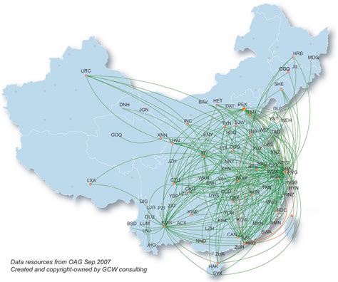 China Eastern Airlines route map - domestic routes