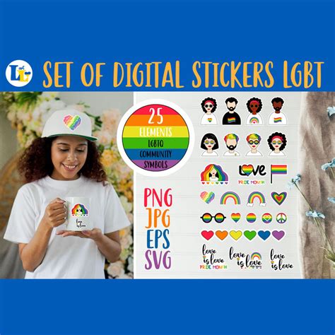 Digital stickers LGBTQ community symbols. LGBT Pride Month - MasterBundles