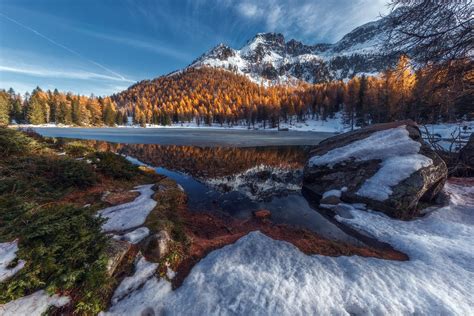 Winter Lake Snowy Mountain Landscape Wallpaper, HD Nature 4K Wallpapers ...