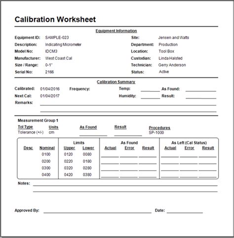 Instrument Calibration Certificate Template