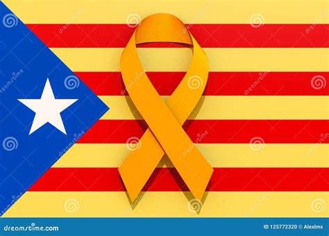 Yellow Ribbon on the Catalonian Flag. Catalonia Independence Con Stock ...