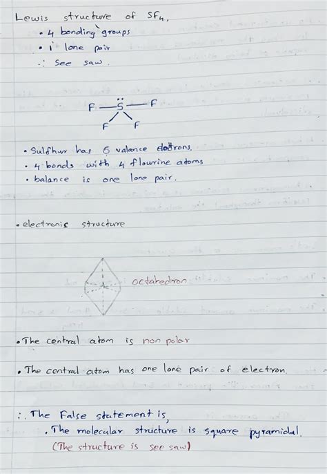 [Solved] Draw a Lewis Dot structure of SF4. Which of the following ...