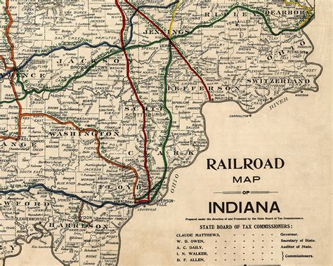 Printable Vintage Indiana Railroad Map, Vintage 1896 Map of Indiana ...