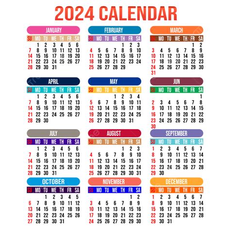 Editable Colorful 2024 Calendar Design, Editable Calendar, 2024 ...