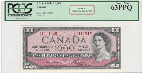 1954 Canada 1000 Dollar Note Pcgs Choice 63 Ppq