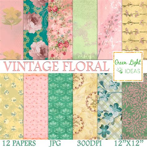 Vintage Floral Digital Papers, Shabby Chic Scrapbook Papers