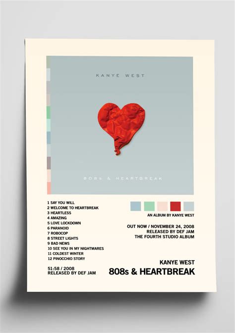 Kanye West '808's & Heartbreak' Album Art Tracklist Poster – The Indie ...