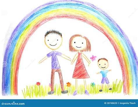 Kids Drawing Happy Family Stock Photo - Image: 28748620