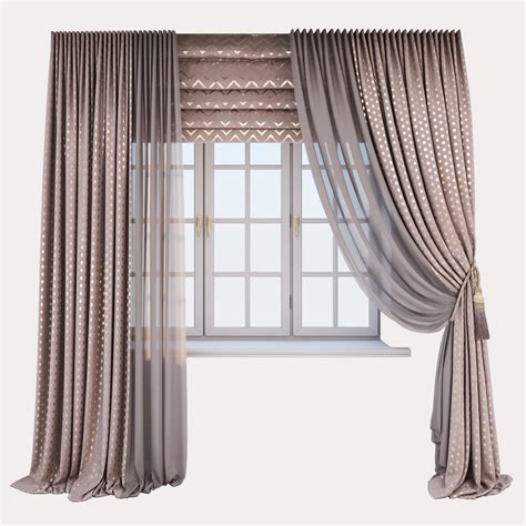 3D model Pink velour curtains with a gold print | CGTrader