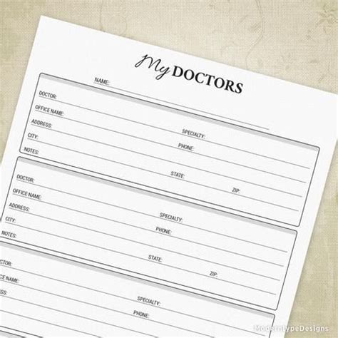 My Doctors Log Printable | Emergency binder printables, Medical ...