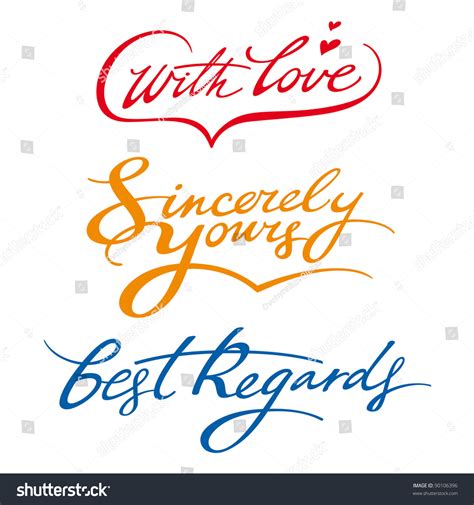 Best Regards Sincerely Yours Love Signature Stock Vector 90106396 ...