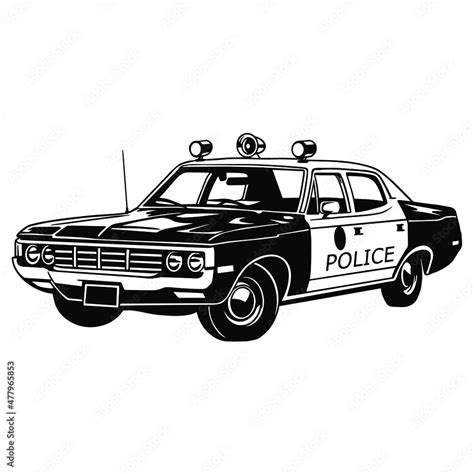 Police car realistic sketch. Vector illustration in black and white ...