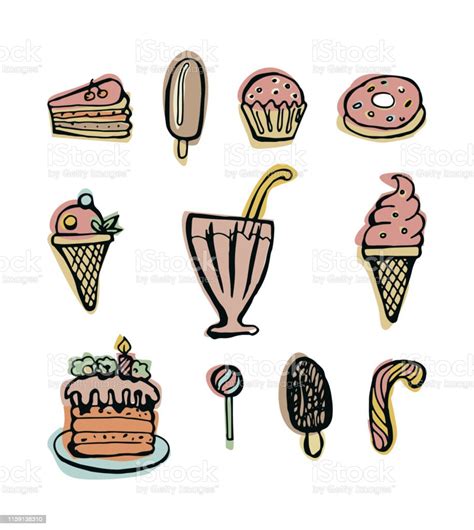 Sweets Set Of Hand Drawn Doodle Desserts Stock Illustration - Download ...