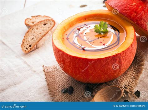 Pumpkin Soup in the Hollowed Out Gourd Stock Photo - Image of autumn ...