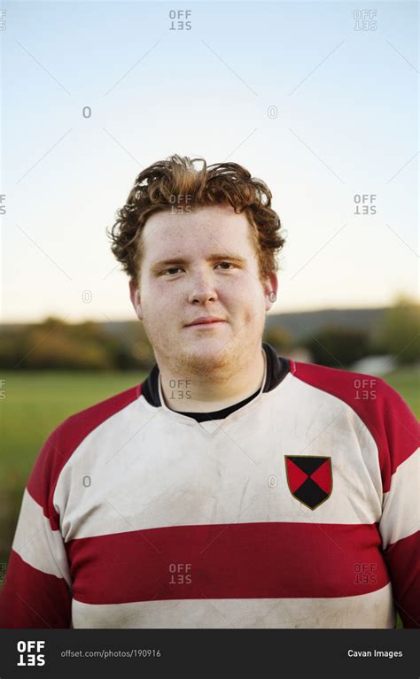 Portrait of a red-haired rugby player stock photo - OFFSET