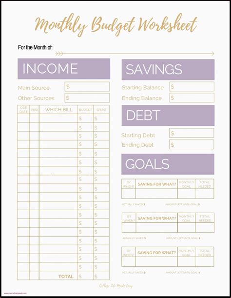 Goals Printable Worksheet | Printable budget worksheet, Budget planner ...