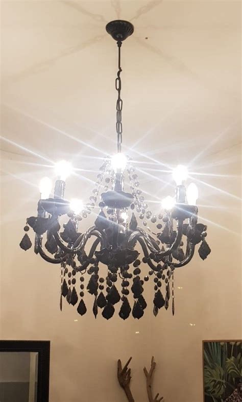 Black crystal chandelier, Furniture & Home Living, Lighting & Fans ...