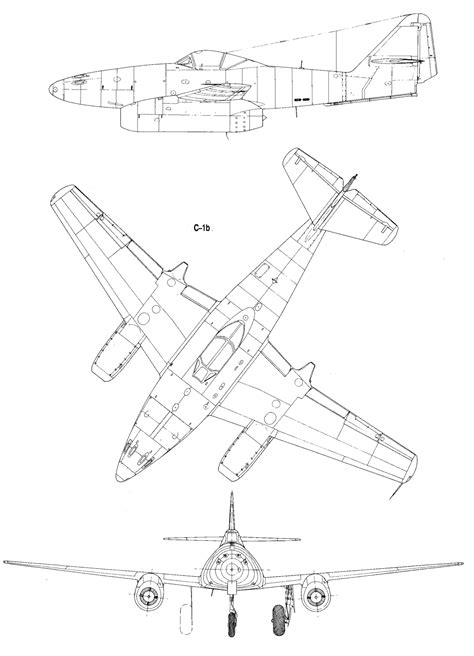 Messerschmitt Me 262 Blueprint - Download free blueprint for 3D modeling