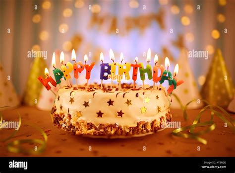 Happy birthday cake with candles Stock Photo - Alamy