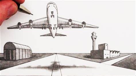 How to Draw an Airplane and Airport in 2-Point Perspective - YouTube