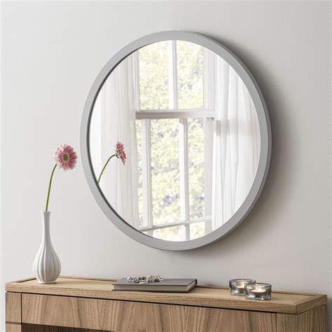 classic light grey circle framed Round Mirror with simple stylish ...